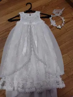 【美品】ホワイトレースベビードレスとヘアバンド