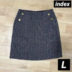index インデックス ゴールドボタン ツイード ミニスカート ブルー　L