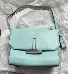 ミントグリーン ショルダーバッグ ハンドバッグ チェーン付き 中古
