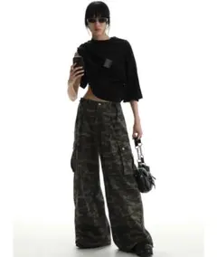 ワイドシルエット カモフラ ミリタリー カーゴパンツ 【MASONPRINCE】