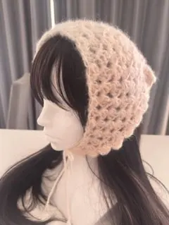 ハンドメイド バブーシュカ ヘッドドレス ピンク×ホワイト