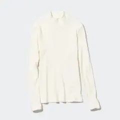 ユニクロ　レディース　リブハイネックT　オフホワイト　Lサイズ