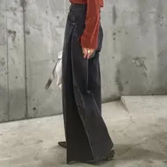 Q.anos キュアノス サイドタック デニムパンツ ブラック 黒 size0のサムネイル