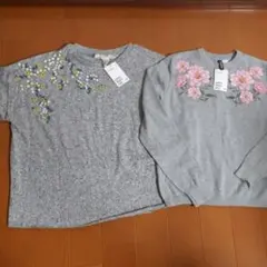 117☆H&M 刺繍トップス　XS セーター　２枚セット