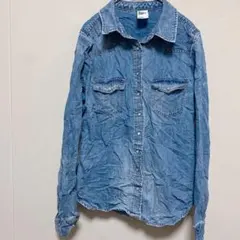 エイチアンドエム デニムシャツ レギュラーカラー 長袖 無地 EUR38 青 綿