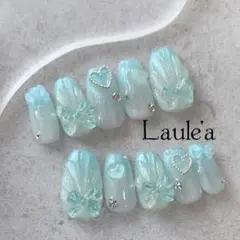 現品　フレンチガーリーネイル　水色　マーメイド　ぷっくり貝殻　ちゅるん　韓国