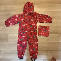 キッズ レインウェア つなぎ 収納袋付き 赤