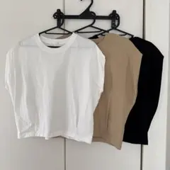 GU　ウエストタック　フレンチ　スリーブT　Tシャツ　ホワイト　ブラック　M