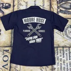 MOORE HOSE 半袖ワークシャツ L ネイビー バックプリント ワッペン