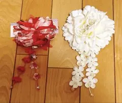 赤い花 白い花モチーフのかんざし 浴衣髪飾り 花火大会髪飾り 夏祭り髪飾り