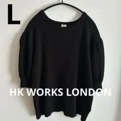 しまむら　HK 袖シアー　リブ半袖ニット　ブラック　Lのサムネイル