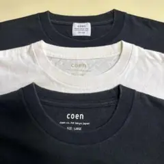 美品コーエン白黒Tシャツポケット付き・刺繍ロゴメンズL3枚セット綿コットン100