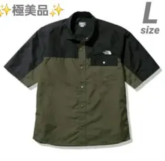 超美【希少Lサイズ】ノースフェイス バイカラー 刺繍ロゴ 半袖 シャツ ナイロン