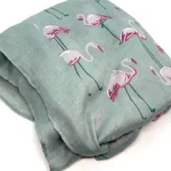 【イタリア製】フラミンゴ柄　エメラルドグリーンカラー大判ストール