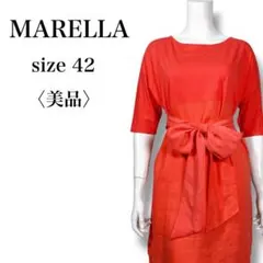 美品 MARELLA マレーラ 異素材切替 半袖ワンピース 42 リネン 赤のサムネイル