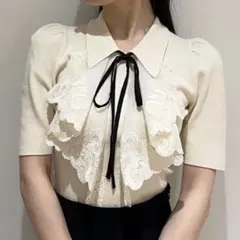 【新品タグ付き】SNIDEL スナイデル ラッフル刺繍ニットプルオーバー CRM