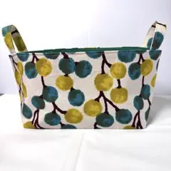布バスケット グリーン&イエロー系 マスカット柄 収納 小物入れ オシャレ