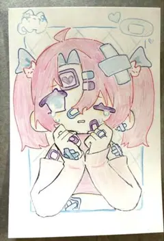 手描きイラスト　オリジナルイラスト　萌え絵　ポストカードサイズ