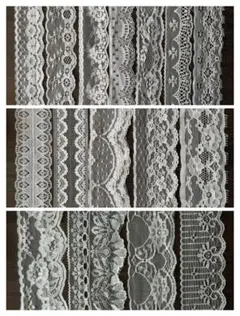 M485-2紅茶染めレース各50cm16種幅3cm〜8cmエクリュ色花柄まとめ