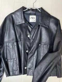 ZARA 黒 レザー風ジャケット