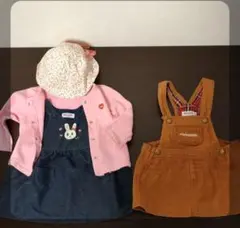 【ミキハウス】ワンピース、ジャンパースカート、カーディガン、帽子の4点セット