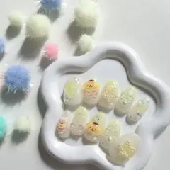 【現品】黄色×星ネイルチップ♡メンカラ／推し活／韓国／ギャル／サンリオ