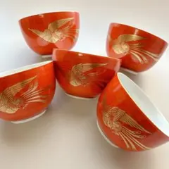 ＊【共箱付き未使用】 橘吉 朱巻竹彩 雑煮碗 ５客 どんぶり 蓋付き 丼 たち吉 たち吉 赤絵花鳥 蓋付き碗揃 5客セット 茶碗蒸し碗 飯器 小丼