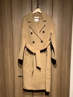 ベージュ ダブルブレスト ロングコート　カシミヤ