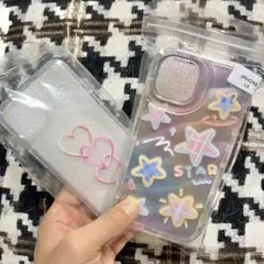iPhone 13 ケース カラフル星とハート 2点 セット