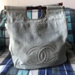 希少 美品 CHANEL ヴィンテージ シャネル デニム べっ甲 トートバッグ CHANEL べっ甲調 プラチェーン トート バッグ デニム ブルー