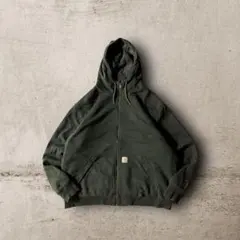 US古着Carharttジップアップパーカー裏ボアダブルフェイスフェード緑2XL