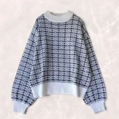 【美品✨️】 ツイード風ハイネックニット M モノトーン ボリューム袖 秋冬