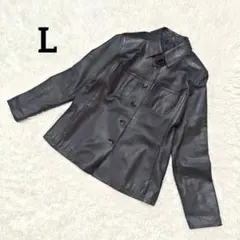 ラムレザージャケット 羊革 柔らか レディースL ブラック アウター ボタン付き