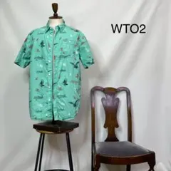 3357【グリーン半袖XLサイズ】WTO 鳥柄　柄シャツ　コットン100%