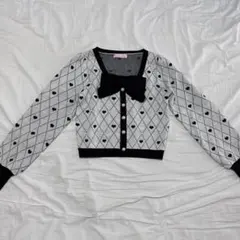 Princess Melody ハート柄ニットカーディガン ホワイト×ブラック