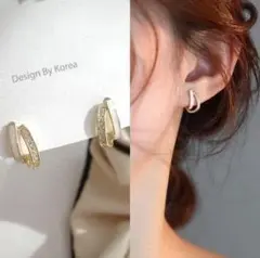 シェル風 ピアス 新品 ゴールド ライストーン　キラキラ