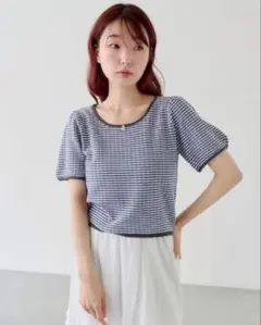 【定価¥6490】新品未使用ボーダーパフ半袖ニット