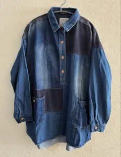 古着風　デニム プルオーバーシャツ