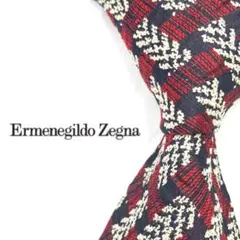 ◆美品◆Ermenegildo Zegna ネクタイ 紺色 格子柄 オシャレのサムネイル