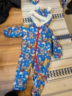 動物柄フリース裏地付きアウター90cmジャンプスーツ