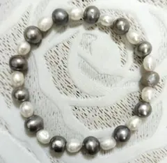 淡水パールブレスレット（ホワイト&グレー）