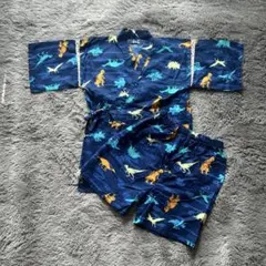 【美品】恐竜 子供 甚平 上下セット 130cm ネイビー 祭り