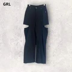 グレイル　スリットダメージワイドパンツ　ブラック　デニム　M コットン混　無地