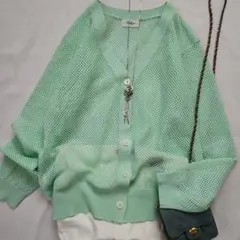 ノーリーズNOLLEY'S　手洗い可能　メッシュ長袖Vネックカーディガン