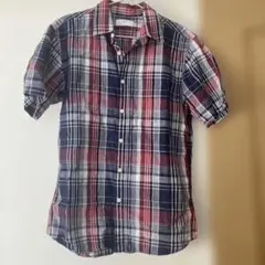 UNIQLO 半袖チェックシャツ Mサイズ ネイビー/レッド