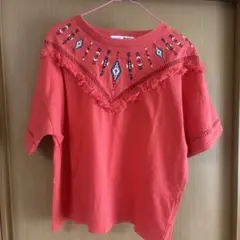 AS KNOW AS PINKY 刺繍 半袖Tシャツ レッド