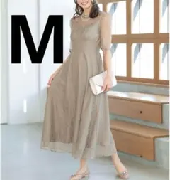 【プレフェリール】結婚式　お呼ばれ　ドレス　ロング M ワンピース バッグリボン