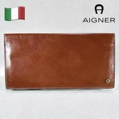 Ainger・薄型長財布・本革・ブラウン・イタリア製のサムネイル
