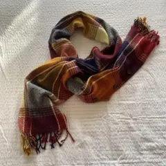 チェック柄マフラー マルチカラー ボタン付き