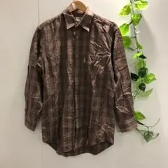Aquascutum チェック柄 長袖シャツ ブラウン M メンズ 古着のサムネイル
